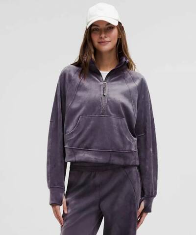 Scuba Oversized Funnel-Neck Half Zip Velvet