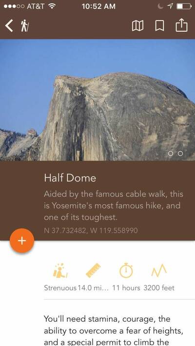 Chimani National Parks App Individual Hike half dome