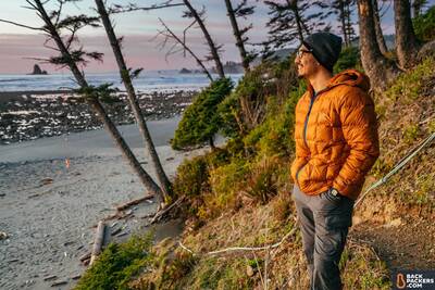Shi Shi Beach Camping and Hiking in Olympic National Park-My-Trail-Co-Men’s-850-Fill-Hyperlight-Hooded-Down-Jacket-smile