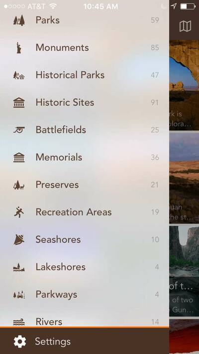 Chimani National Parks App Options