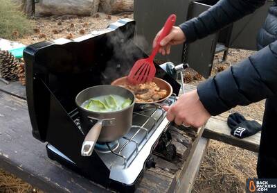 Coleman-Triton-Stove-review-ravioli-and-chicken-legs