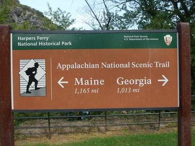 appalachian trail on the rise main sign harpers ferry