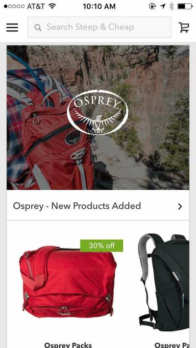 buying gear on steep and cheap app menu button