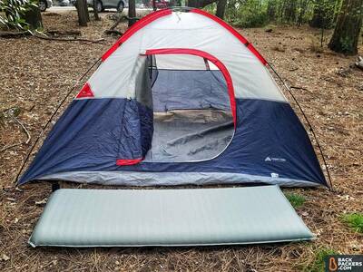 rei-camp-bed-3.5-review-inflated-outside-tent