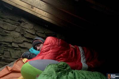 Sierra-Designs-Backcountry-Quilt-review-sleeping-in-shelter-2