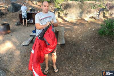 Sierra-Designs-Backcountry-Bed-review-setting-up-at-camp