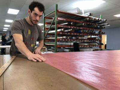 ripstop by the roll Cutting DCF on production floor