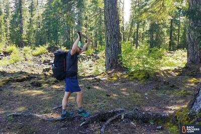 Granite-Gear-Crown-2-60-review-walking-on-downed-tree