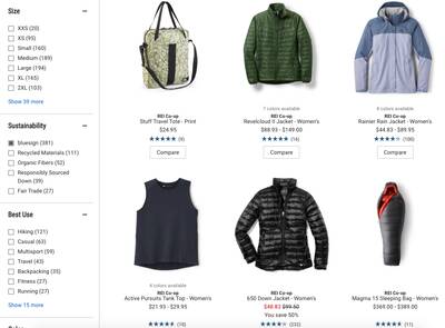 rei sustainability feature rei sustainability search function