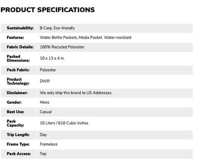 sustainability matters moosejaw product specifications