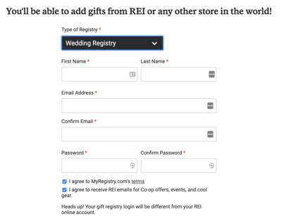 rei wedding registry login creation