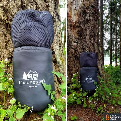 REI-Trail-Pod-29-review-close-up-of-bag-in-stuff-sack