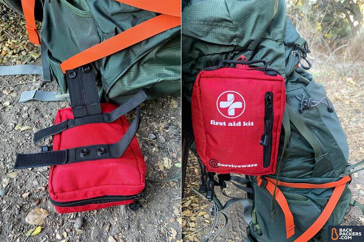 Surviveware Small First Aid Kit: The Perfectly Organized Backpacking FAK - 1 Surviveware Small First AiD Kit Back Attachment 1